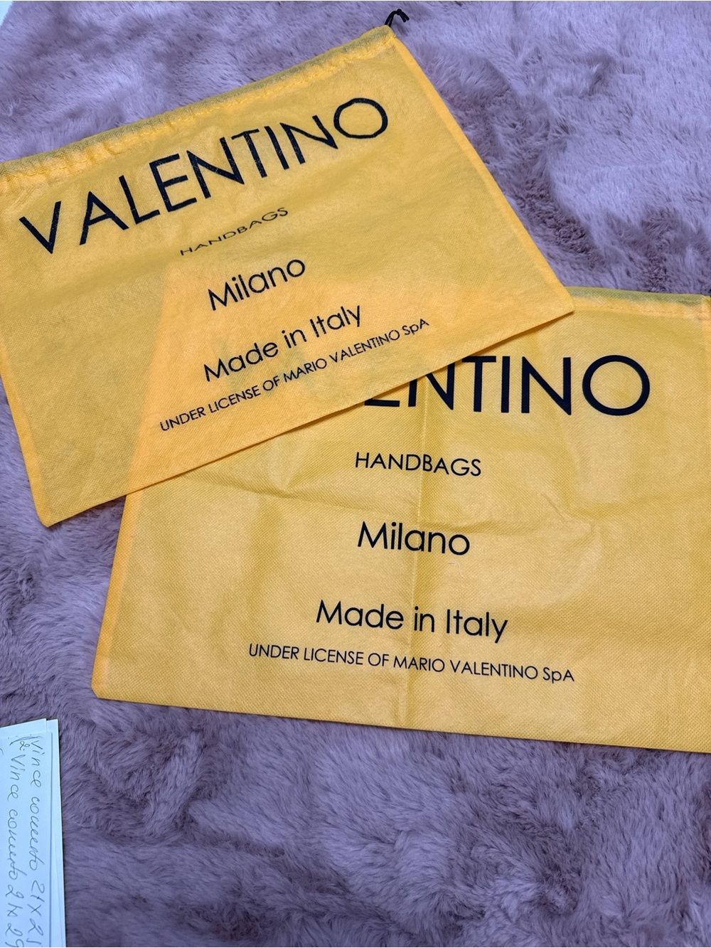 Valentino Handbags Milano Dust Bag Set of 2 Yellow Logo Storage Bags 15.5x12